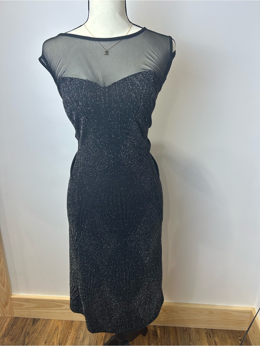 Trixxi Black Sheer Yoke Sparkle Midi Dress